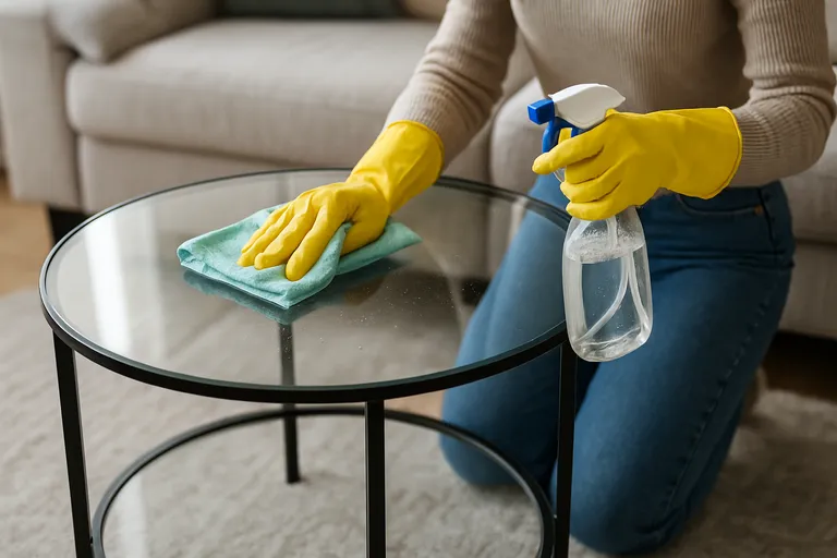 Het onderhoud van glazen bijzettafels